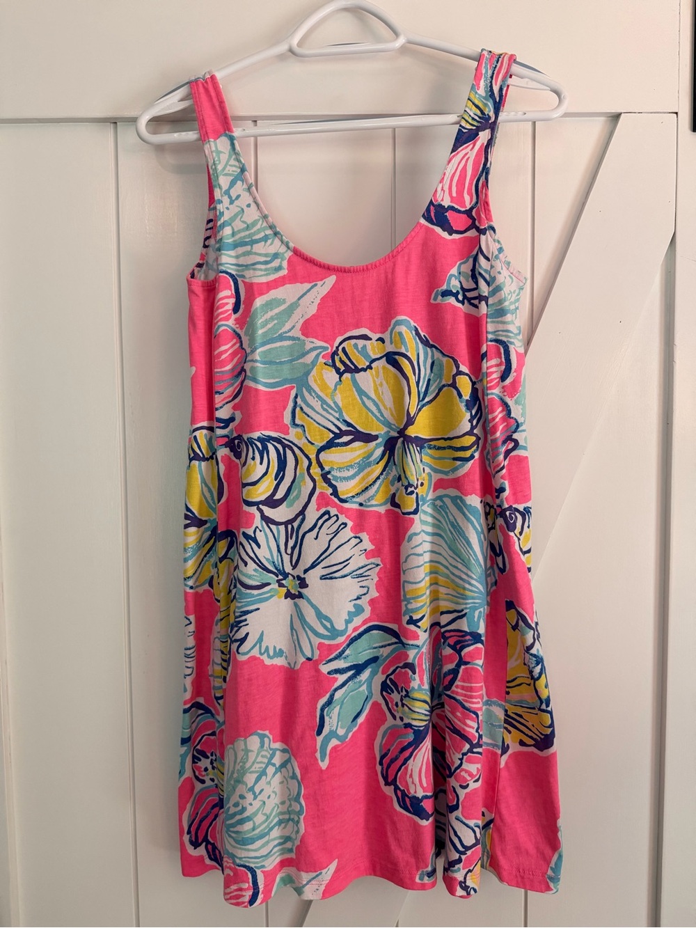 Lilly Pulitzer Hot Pink Floral Tank Dress with Yellow & Aqua Blooms
